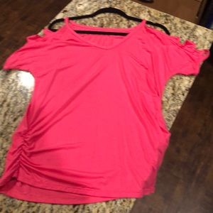 Pink cold shoulder top